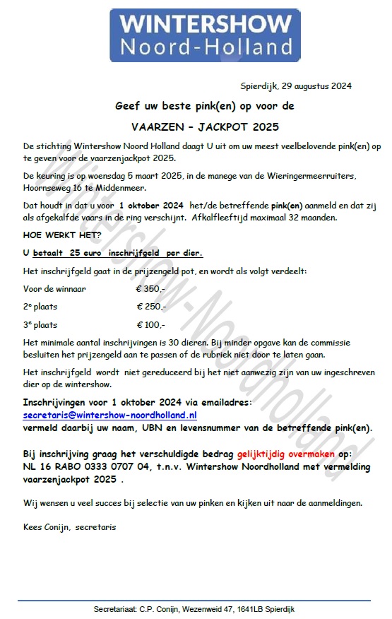 Uitnodiging jackpot vaarzen 2024